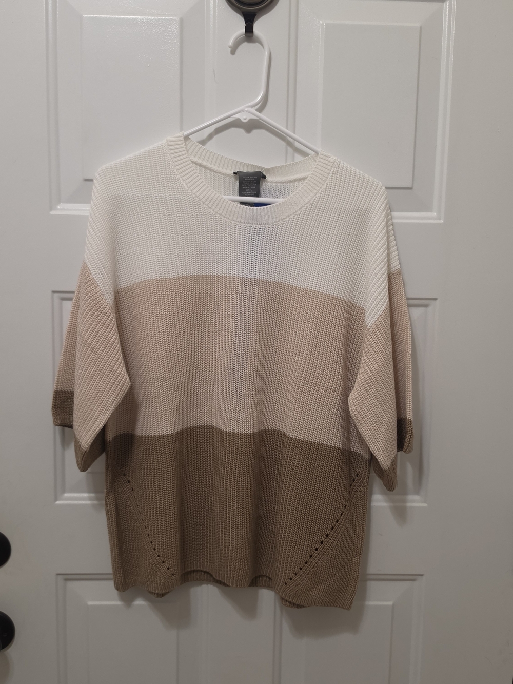 NWT Matty M Color Block Knit Sweater Top Taupe Ivory Blush Size L